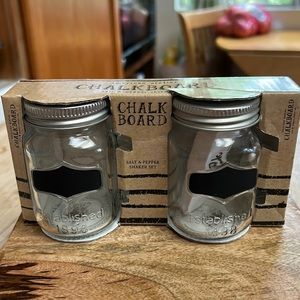 Salt and Pepper Shaker Set Erasable Chalk Board New In Package Farmhouse Style